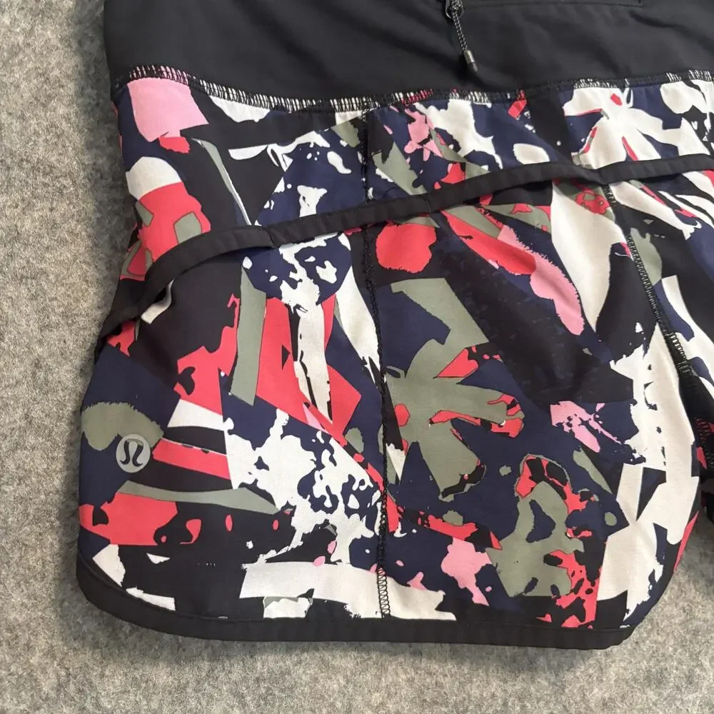 Lululemon Shorts Womens 6 Black Print Run Speed Shorts Pop Cut Boom Athletic